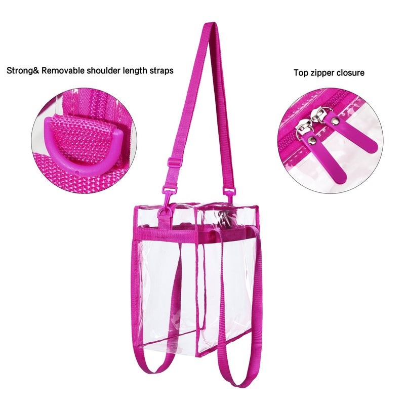 BAGAIL Clear Bags 12x6x12 Stadium Approved Clear Tote Bag with Zipper Closure Crossbody Shoulder Bag with Adjustable Strap(Fushcia) - Image 2